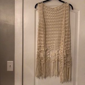 UMGEE crocheted vest with fringe bottom.  NWOT. Can tie in the front